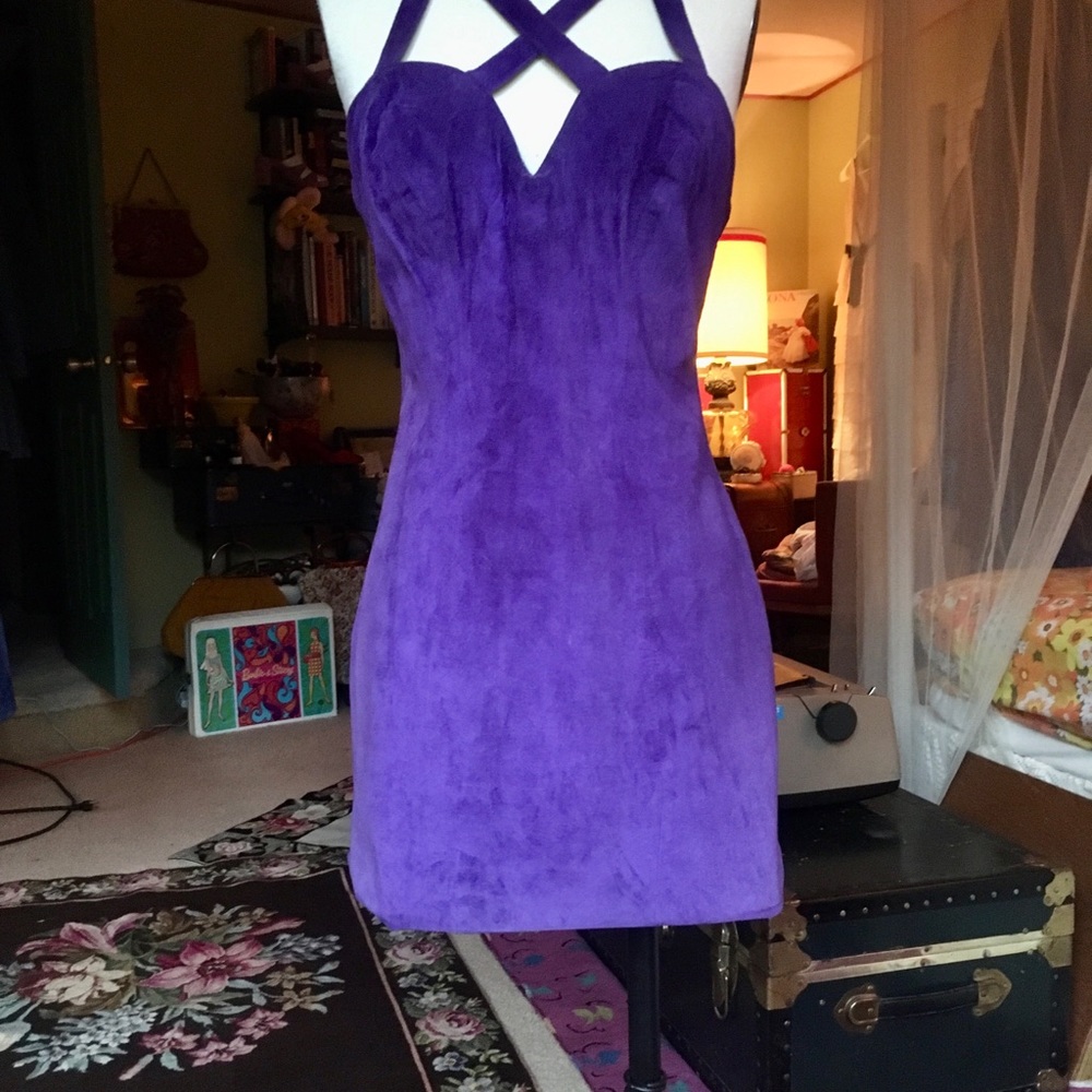 1980s Purple suede dress